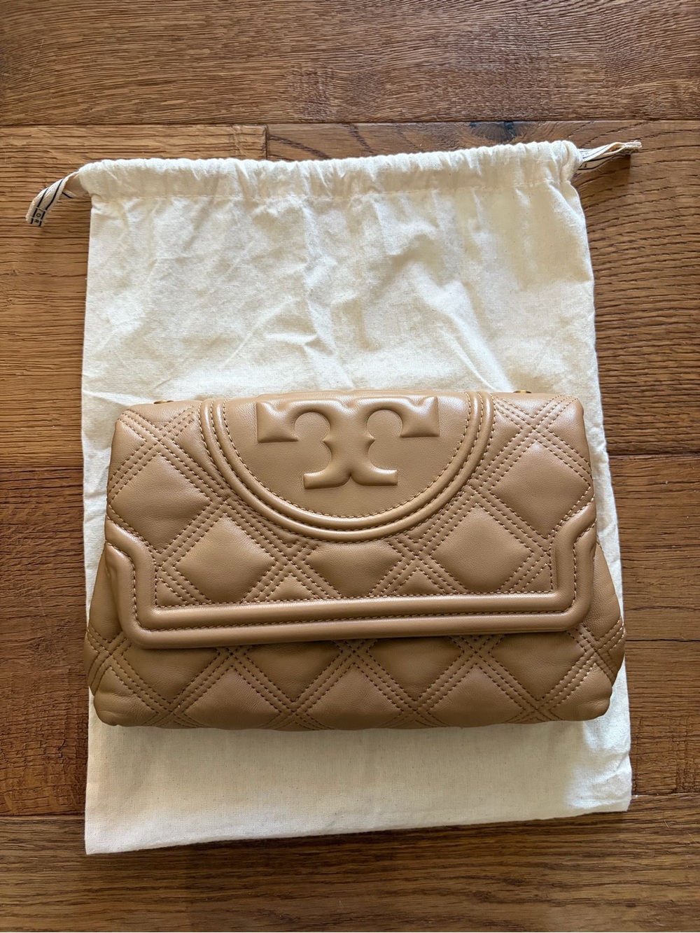 Tory Burch Camel Quilted Leather Flap Clutch